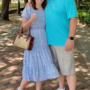Blue and White Floral Midi Dress